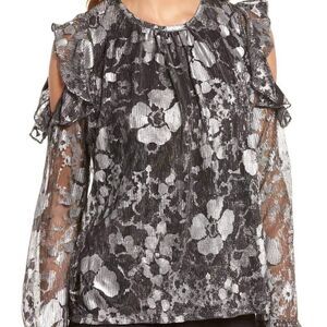 Michael Kors Ruffle Metallic Cold Shoulder Top